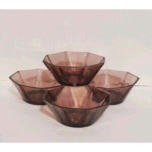 Hazel Atlas Moroccan Amethyst Bowls Octagon Small Berry Purple Dish Vtg Lot Of 4
